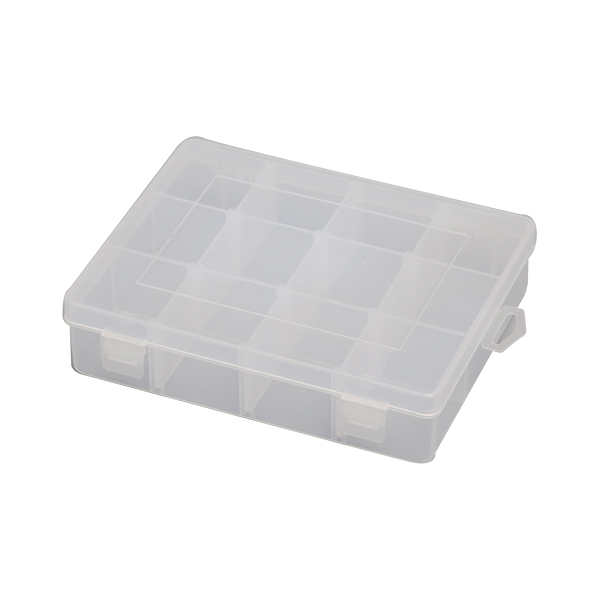 Caja de almacenamiento de contenedores de artes de pesca de malla de plástico transparente