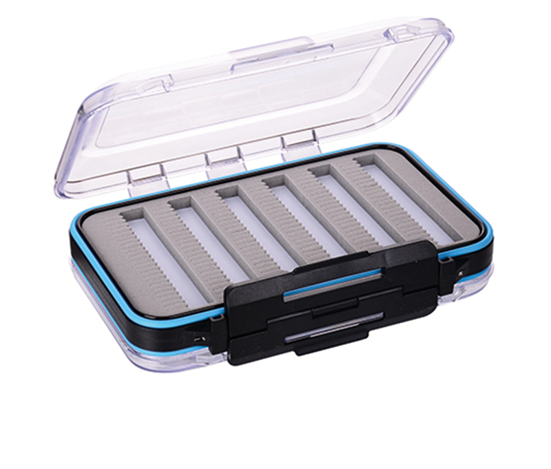1PC Transparente y Azul + Negro Caja de pesca con mosca ABS de dos lados a prueba de agua 15.3 * 10.1 * 4.7 cm